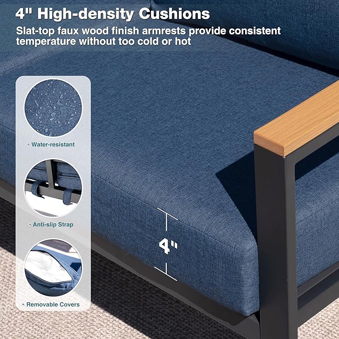 Outdoor Furniture Set, Patio Loveseat and Coffee Table, Outdoor Conversation Chair Sets for Balcony Backyard Park Garden, Blue