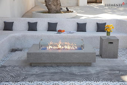 Elementi+ | Riviera Gas Fire Pit Cast Concrete 60" Rectangular Fire Table, Outdoor Fire Pit Electronic Ignition | Canvas Cover, Fire Glass and Burner Lid Included | Light Gray | Natural Gas