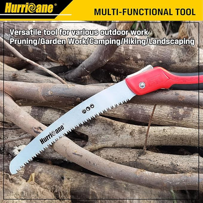 HURRICANE Folding Hand Saw, 10 Inch Pruning Saw, Hand Saw for Wood Cutting, Camping Tree Saw with SK5 Curved Blade, Triple-cut Razor Teeth, Outdoor Portable Saw for Tree Trimming, Gardening, Hiking