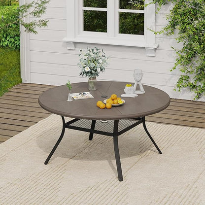 VICLLAX Outdoor Patio Round Dining Table, 47.2"x 47.2" Aluminum Tabletop with Storage Shelf for Deck Lawn Garden Backyard, Antique Grey