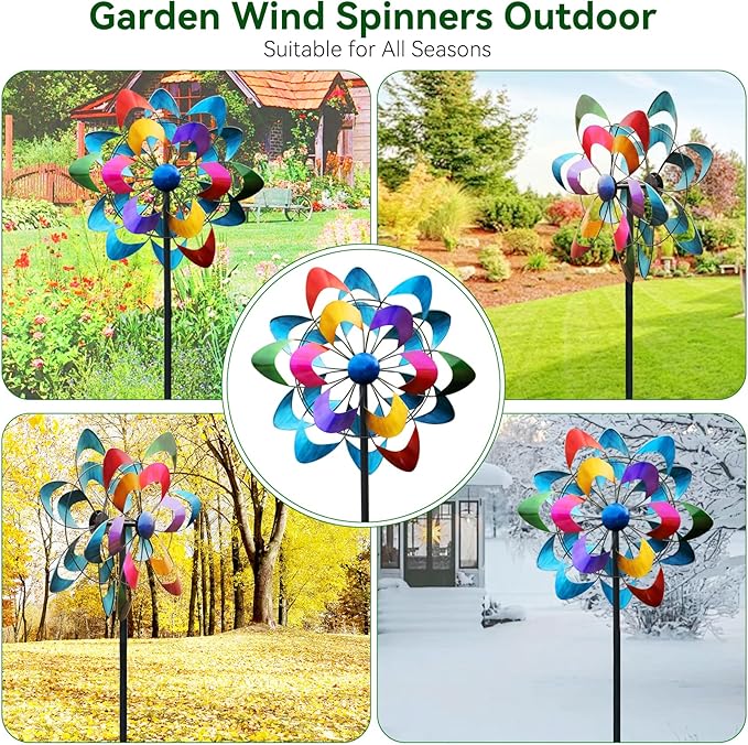 20" Dia Large Wind Spinners, Metal Kinetic Windmill Yard Art, Dual-Sided Colorful Wind Sculptures & Spinners for Outdoor Garden, Lawn Decor, Ideal Gift for Family Friend