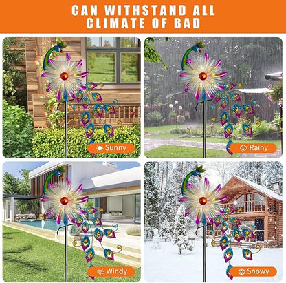 Solar 51" Peacock Wind Spinners for Yard and Garden, Metal Clearance Windmill Kinetic Wind Spinner Outdoor Decor, Wind Sculpture Yard Art Decorations for Patio, Lawn & Garden
