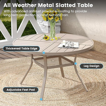 DIFY 5 Pieces Outdoor Patio Dining Set, 4 Sandshell Textilene Swivel Dining Chairs and 40.6" Sandshell Round Metal Dining Table, Outdoor Table and Chairs