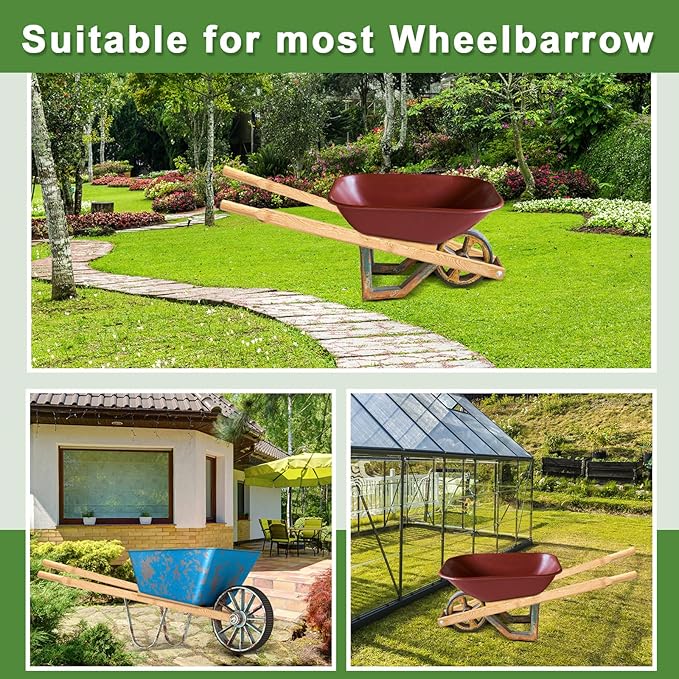Gisafai 1 Pair Wood Wheelbarrow Handles 60'' Heavy Duty Hardwood Wheelbarrow Replacement Handles Kit with Tough Seal Coat and Pre Drilled Holes