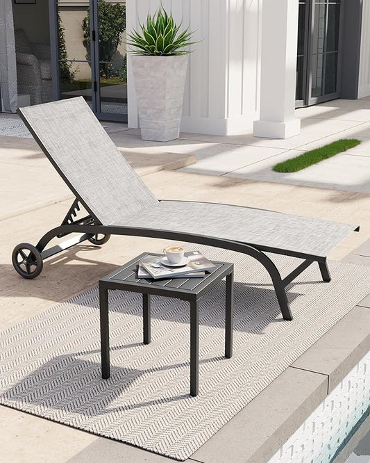 Crestlive Products Aluminum Outdoor Side Table, Pool Lounge Chair Side Table, Weather Resistant Small Square Coffee End Table for Patio, Yard, Garden, Porch, Deck, Indoor, Outdoor
