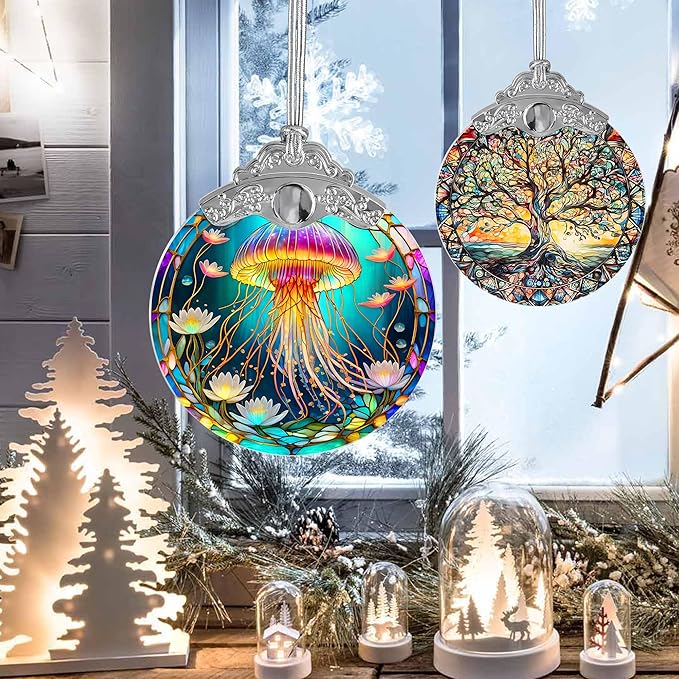 Stained Glass Suncatcher, Jellyfish Ornament for Christmas Tree, Holidays Decor, Home Decoration and Gifts