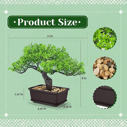 Der Rose 8'' Artificial Bonsai Tree Small Fake Potted Plants for Zen Japanese Home Office Desk Bathroom Shelf Decor