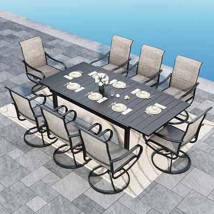 Sophia & William Patio Dining Set 9 Pieces Outdoor Metal Furniture Set, 8 x Patio Dining Swivel Chairs Padded with 1 Expandable 6-8 Person Table for Lawn Garden