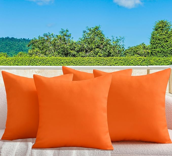 18" x 18" Throw Pillows, Outdoor Waterproof Pillows with Inserts, Square Decorative Pillows for Patio Furniture Garden Couch Sofa Home(Orange, Set of 4)