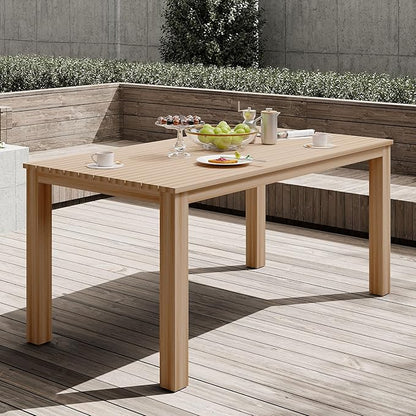 All-Weather Aluminum Outdoor Dining Table, Modern Rectangle Patio Dining Table for Balcony Garden, Brown