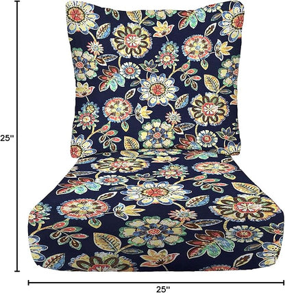 RSH DECOR: Deep Seating Cushion with Pillow Back | 25” x 25” Seat | Water and Fade-Resistant Spun Fabric | Outdoor Chair Cushion Set for Patio Furniture | Daelyn Navy