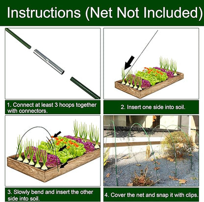 PHYEX Garden Hoops Greenhouse Hoops for Row Covers & Raised Beds, Rust-Free Fiberglass Frame, DIY Adjustable Garden Tunnel with Clips for Plant Covers, Netting, & Frost Protection, 30pcs