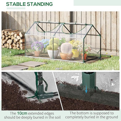 Outsunny 4' x 2' x 2' Portable Mini Greenhouse, Small Green House with PVC Cover, Roll-up Zippered Windows for Indoor, Outdoor Garden, Clear