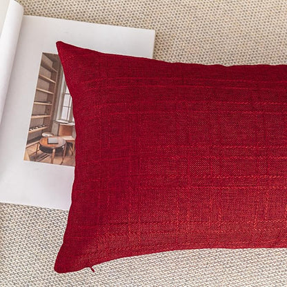 Kevin Textile Pack of 2 Outdoor Waterproof Throw Pillow Covers Decorative Square Outdoor Checkered Pillows Cushion Case Patio Pillows for Couch 12x20 inches 30x50 cm Red
