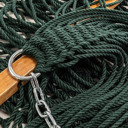 Original Pawleys Island Deluxe Green DuraCord Rope Hammock – 13 ft. x 60 in., 2-Person, 450 lb Capacity, Oak Spreader Bar, Zinc-Plated Hardware, Handcrafted in The USA