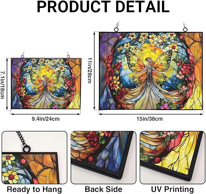 Personalized Rectangle Butterfly Fairy Stained Glass Suncatcher Stained Glass Window Hanging Home Decor Garden Halloween Christmas Wedding Housewarming Gifts