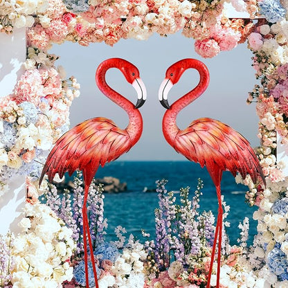 Shorayn Pink Flamingo Garden Statue Outdoor Decor Metal Yard Art Lawn Ornaments for Backyard Pond Patio Porch Outside Decorations,Large Size