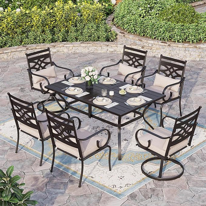 Sophia and William Outdoor Patio Dining Set for 6, Outdoor Table and Chairs, Removable Seat Cushions, 4 Fixed Chairs, 2 Swivel Patio Dining Chairs, 60" Black Patio Dining Table