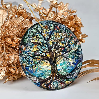 Colorful Ceramic Tree of Life Christmas Ornament, Tree of Life Ornaments for Christmas Tree, Holiday Decorations, Christmas Decor, Tree of Life Gifts, Christmas Ornament Gift Ideas - Pattern A