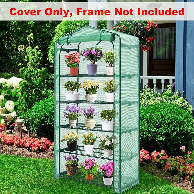 Sfcddtlg Extra Wide 5 Tier Greenhouse Replacement Cover, 75" x 40" x 19" PE Plant Greenhouse Cover with Roll-Up Zipper Door for Outdoor Gardening Plants Cold Frost Wind Rain Proof (Frame NOT Included)