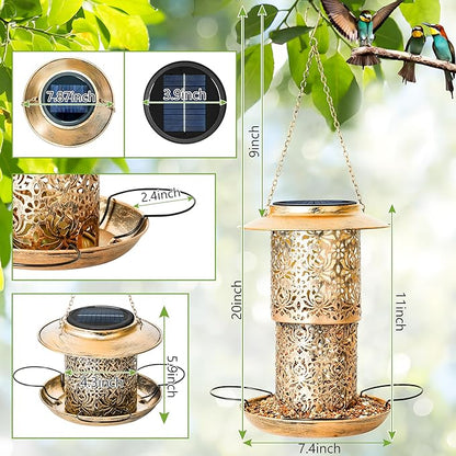XDW-GIFTS Bird Feeder for Outdoors Solar Hanging Bird Feeder Bird House with Cardinal Feeder Large Capacity Metal Wild Bird Feeder for Garden Decor Unique Gifts & Patio Decor (Bronze, 10.5 INCH)