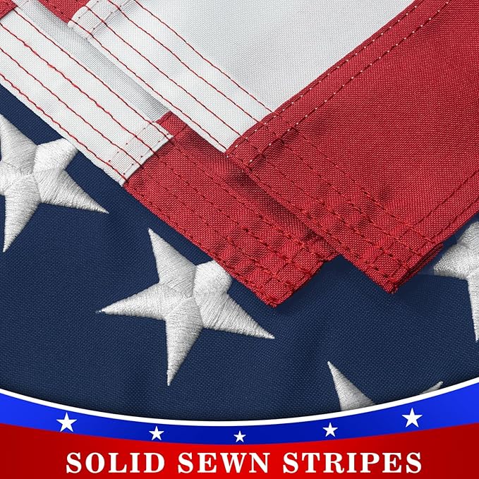 High Wind American Flag for Outdoor 15x25 Ft - Heavy Duty Allegiance US Flag with Embroidered Stars, Sewn Stripes & Brass Grommets All Weather Fade Resistant for Outside Use
