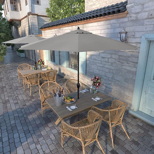 California Umbrella 9' Round Sunbrella Aluminum Outdoor Deck, Pool or Patio Umbrella, Crank Lift, Auto Tilt, Bronze Pole, Granite