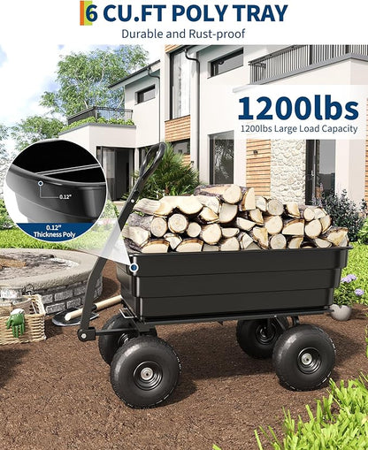 GarveeLife Poly Dump Cart - Heavy Duty 1200lbs Garden Cart with Quick-Release Dumping 13" Tires, Utility Wagon for Yard Work, Landscaping, Gardening