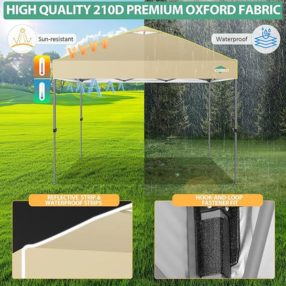 COBIZI Canopy 10x10 Pop Up Canopy Tent 1-Button Push Easy up Outdoor Canopy Instant Portable Commercial Shelter Waterproof UPF50+ Gazebo with Reflective Strip, Air Vent & 4 Sandbags,Khaki