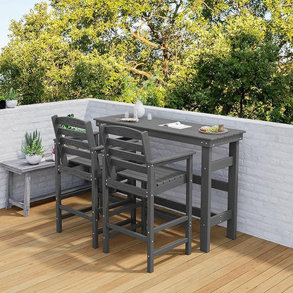 SERWALL Outdoor Bar Table and Chairs Set, Adirondack Bar Chairs Set of 2 and Bar Height Table, All Weather HDPE Outdoor Patio Bar Set, Outdoor Furniture for Outside, Poolside, Backyard, Garden, Grey