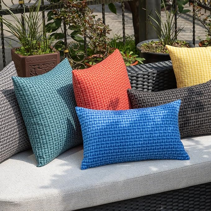Kevin Textile Outdoor Waterproof Throw Pillow Covers Pack of 2 Farmhouse Decorative Cushion Covers for Garden Patio Tent Balcony Bench Couch Sofa 20x20 Inch, Teal