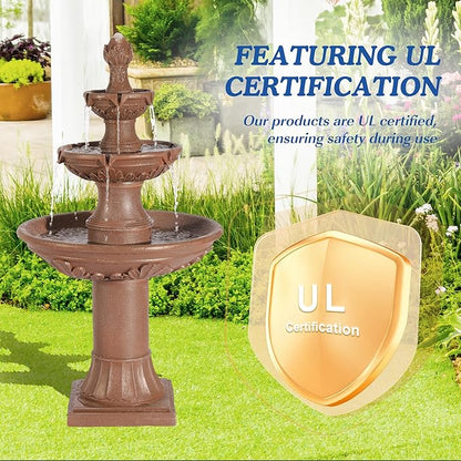 Italian Outdoor Water Fountains Garden Decor - 48.4''H Fountains and Waterfalls Outside, Large Cascading Indoor Floor-Standing Resin Bubbler Fountain Features W/Pump for Patio, Yard (Brown)