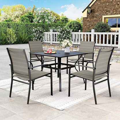 HERA'S HOUSE Patio Dining Chairs Set of 4, 36" Textilene Fabric Outdoor Chairs with Wrought Iron Metal Frame Support 350lbs for Garden Lawn Backyard Deck, Brown