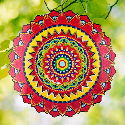 Garden Wind Spinners, 12 Inch 3D Stainless Steel Mandala Wind Spinner for Yard Garden Decoration Christmas Party Indoor and Outdoor Decoration