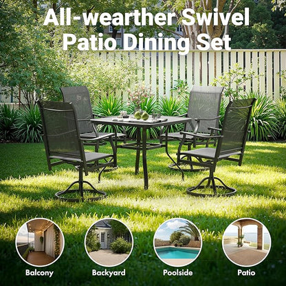 Soohow Outdoor Dining Chairs Set of 2, 360°Swivel Patio Dining Chair with Textilene Fabric, Outdoor Metal Armchair All Weather Resistant, Ergonomic Comfort, Perfect for Patio, Backyard, Balcony