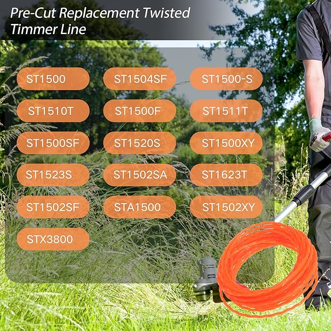 AL2420P 0.095'' Pre-Cut Twisted Timmer Line Replace AL2420P for EGO 56V 15-Inch Trimmer & Multi-Head String Trimmer Attachment 14Ft Per Roll 16 Pack