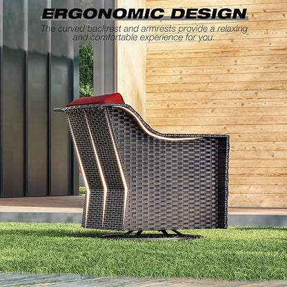 Joyside Wicker Patio Furniture Sets, 9 Pieces Upgraded Large Size Outdoor Furniture with Swivel Rocking Patio Chairs, Patio Dining Chair, 3-Seat Sofa, Outdoor Ottoman, Coffee Table, Thick Cushions