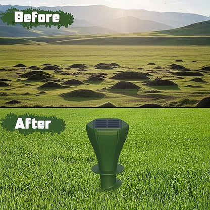 4 Packs Solar Mole Repellers, Gopher Deterrent Device with Vibrating Motor & Spiral Drill Ground Stake, IP65 Waterproof Lawn Garden Yard Pest Repellents Driving Away Vole Groundhog Snakes