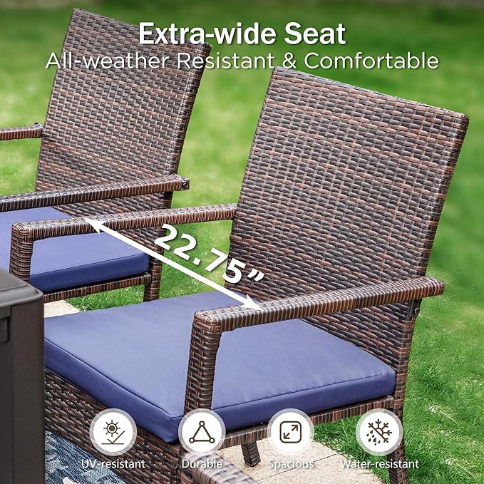 PHI VILLA 9 Pieces Square Outdoor Dining Set for 8, Large Metal Dining Table & Rattan Wicker Chairs with Cushions, Dining Furniture Set for Patio, Deck, Yard, Porch