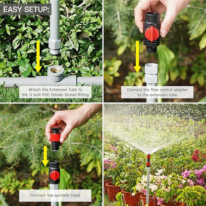 Eden 99989 Multi-Adjustable Sprinkler with Metal Extension Set (12 pcs), Connects to Most Standard (1/2 inch) Threaded Lawn and Garden Watering System