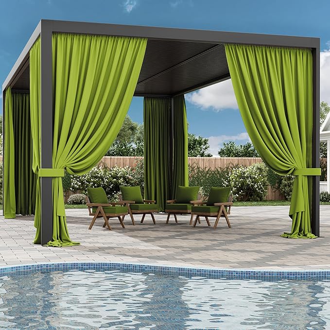 Gazebo Universal Replacement Privacy Curtain,12'×20' Gazebo Outdoor Waterproof Curtains, 4-Panels Sidewall Curtains with Double Zipper for Patio Canopy, Garden and Backyard (Curtain Only)