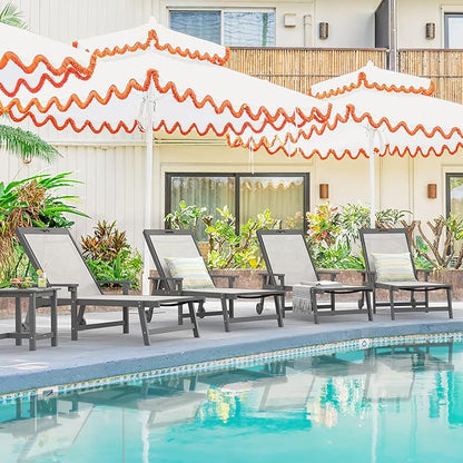 LUE BONA Chaise Lounge Chair Outdoor Set of 4, HDPS and HDPE Wicker Chaise Lounger with 5 Positions, Pool Lounge Chairs with Wheels and Adjustable Backrest for Patio, Poolside, Deck, Backyard