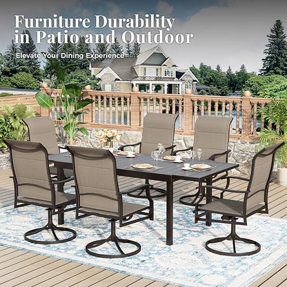 7 Pieces Patio Dining Set, Outdoor Table and Chairs, 6 x Textilene Swivel Dining Chairs and 61" Expandable Patio Dining Table, for Cozy Garden Settings, Grayish Brown