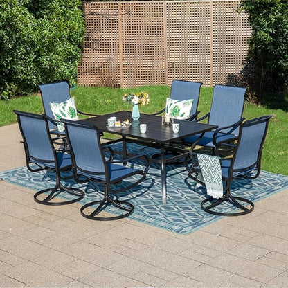 MFSTUDIO Outdoor Swivel Patio Dining Chairs Set of 6, High Back Breathable Textilene Patio Chairs for Balcony, Backyad, Deck, Garden (Navy Fabric,Black Frame)