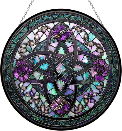 Mystical Celtic Knot Stained Glass Sun Catcher, Wall Hanging Colored Decor Room Indoor Window Decor, Halloween, Christmas Hanging Ornament Mother Day