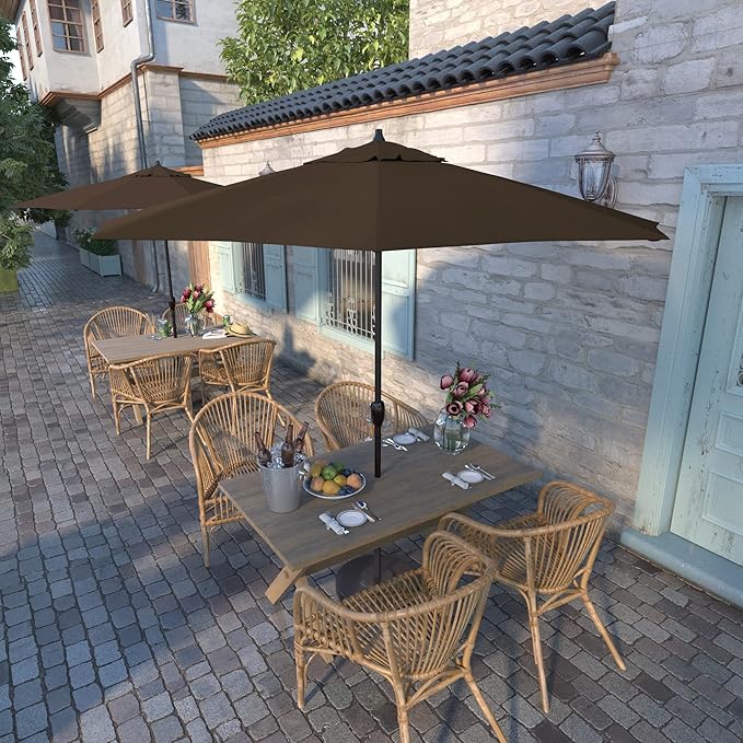 California Umbrella 9' Round Sunbrella Aluminum Outdoor Deck, Pool or Patio Umbrella, Crank Lift, Auto Tilt, Bronze Pole, Sunbrella Cocoa