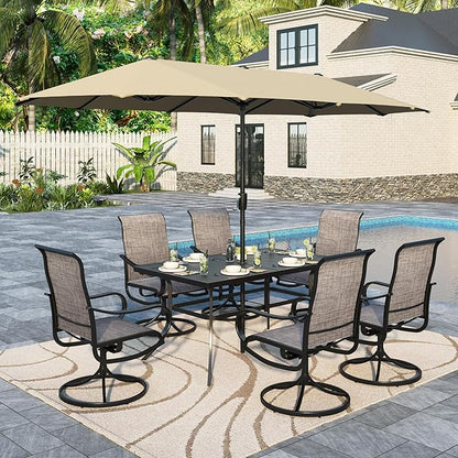Sophia & William Patio Set with Umbrella 8 Pieces Outdoor Dining Set for 6 with 13ft Large Patio Umbrella Beige, 6 x Swivel Patio Chairs with 59" Dining Table for Lawn Garden
