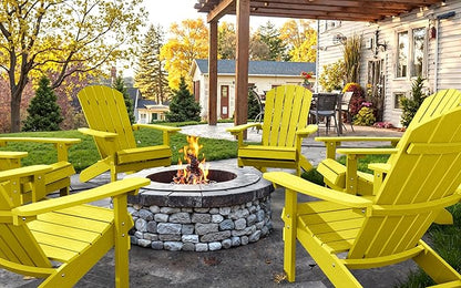 YEFU Adirondack Chairs Set of 8: Plastic Adirondack Chairs - Patio Chairs with Wood Texture - Outdoor Chair HIPS - Lawn Fire Pit Deck Porch Garden Chairs for Adults (Yellow)