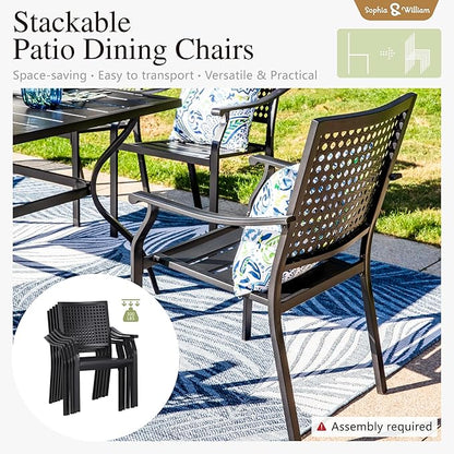 Sophia & William Patio Table and Chairs Set, Outdoor Dining Set for 6, 7 Piece Metal Patio Furniture, 60" Black Rectangular Table(Beehive)