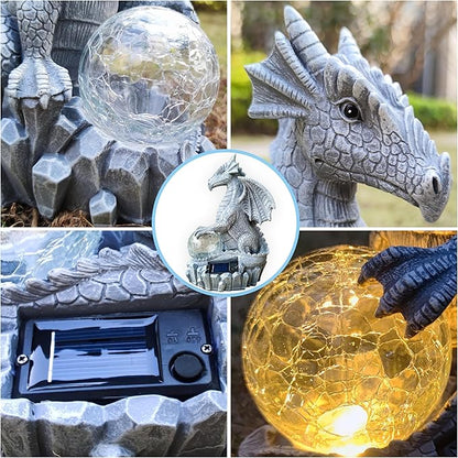 Dragon Solar Garden Statues Outdoor Decoration with Magic Orb,Dragon Figurine Solar LED Lights Lawn Décor,Outside Statue Ornament for Patio, Balcony, Yard,Unique Gifts for Mom Grandma